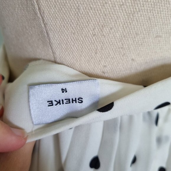 Sheike Lala Black & White Polka Dot Asymmetrical Pleated Midi Skirt Size 14 - Picture 8 of 9